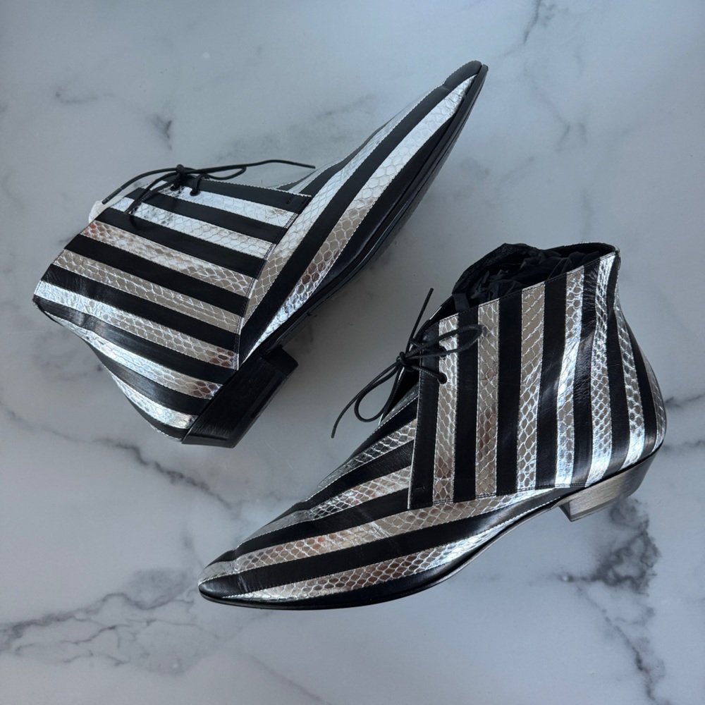 Saint Laurent Snakeskin Stripe Boots Silver & Black Size EU 44 / US 11 - Picture 8 of 9
